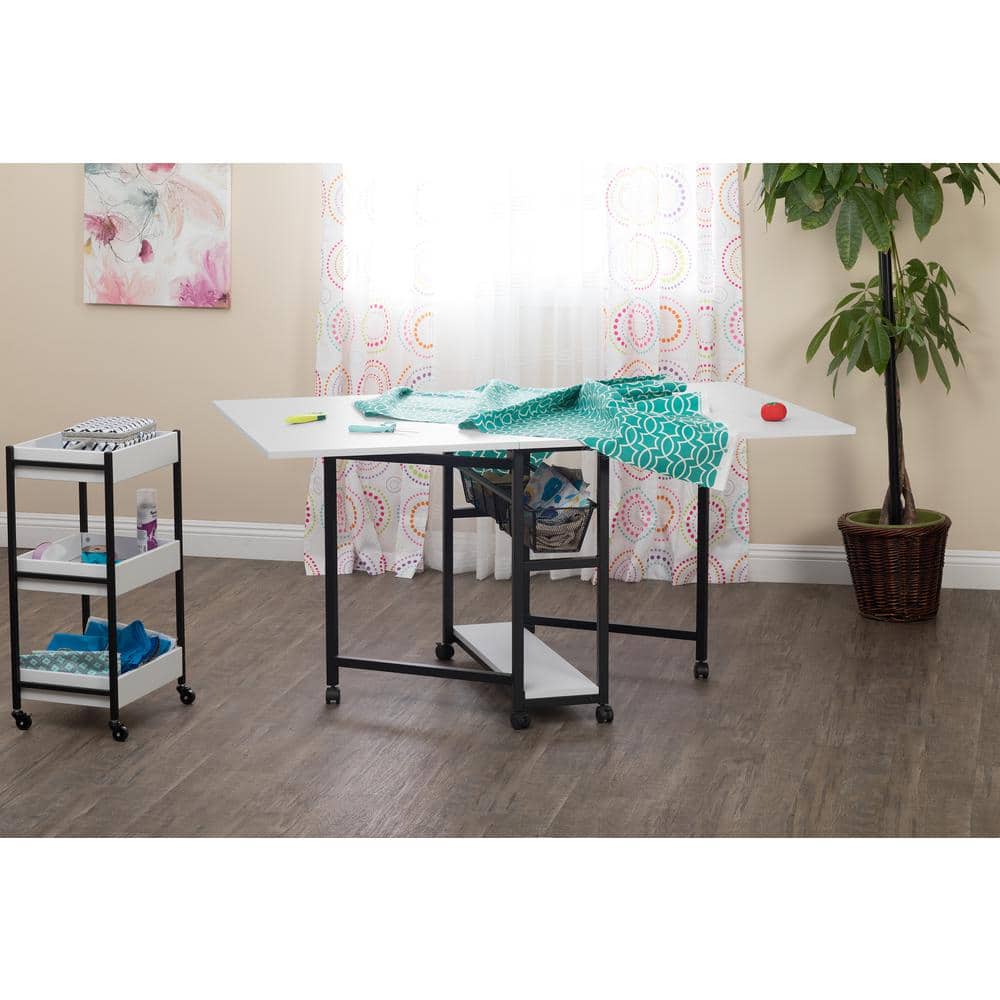 Charcoal & White Mobile Sewing Craft Table with Wire Storage