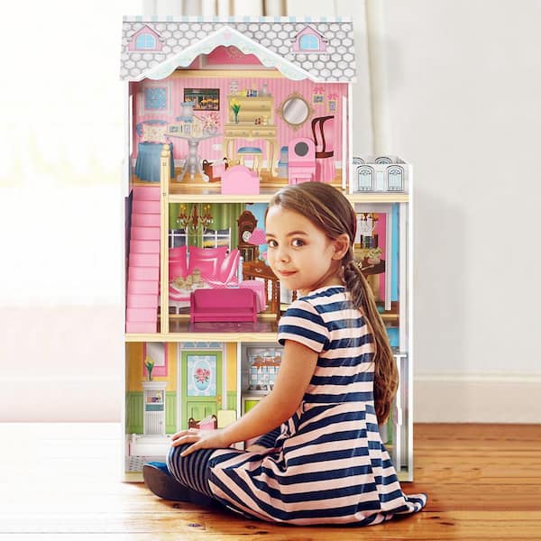 Gardenised Wooden Doll House with Toys and Furniture Accessories