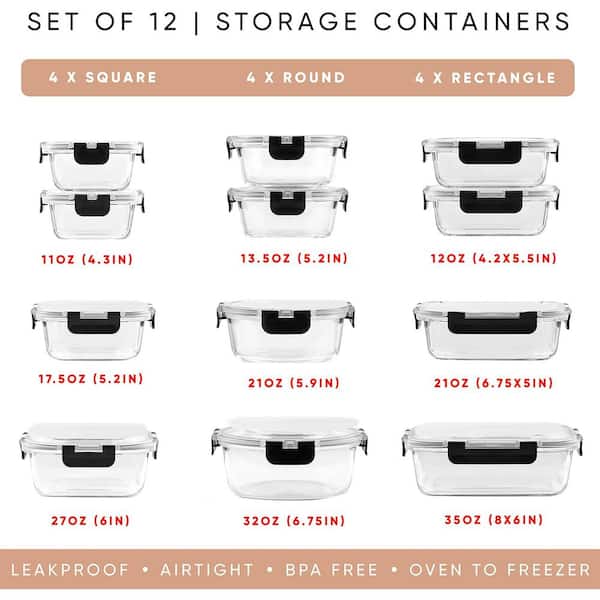 Aoibox 24-Piece Food Storage Containers with Snap Lids and Airtight Lids  Set, Leak Proof and Microwave Safe, Red SNPH002IN379 - The Home Depot