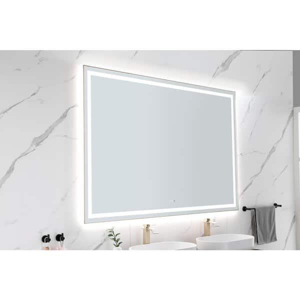 FORCLOVER 84 in.W x 48 in.H Rectangular Framed Anti-Fog Dimmable Front and Backlit LED Wall Bathroom Vanity Mirror in Brushed Gold