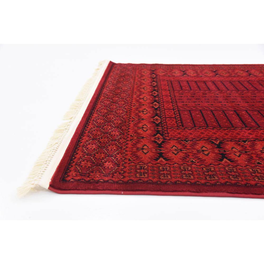 Handmade 4' x 6' Rectangular Red Synthetic Easy-Care Stain-Resistant Rug