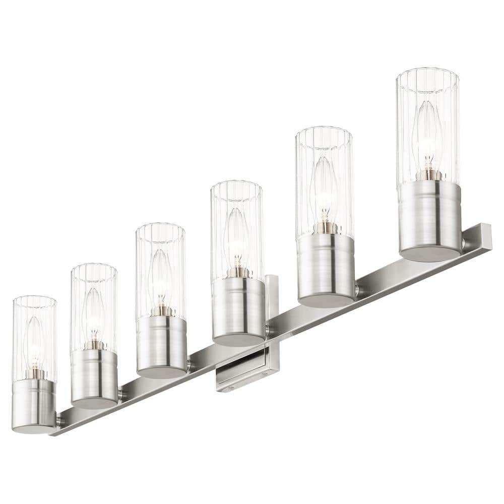 Midtown Brushed Nickel 6-Light Vanity with Clear Fluted Glass