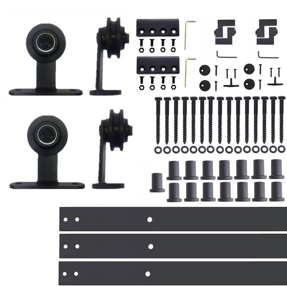18 ft./216 in. Black Rustic Non-Bypass Sliding Barn Door Hardware Kit T-Shape Design Roller for Double Doors price history on PriceWatchPro