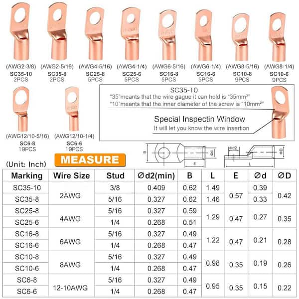 IGreely 10pcs 1/0 Guage 3/8" Wire Lugs Ring Terminal Connectors Ends 1