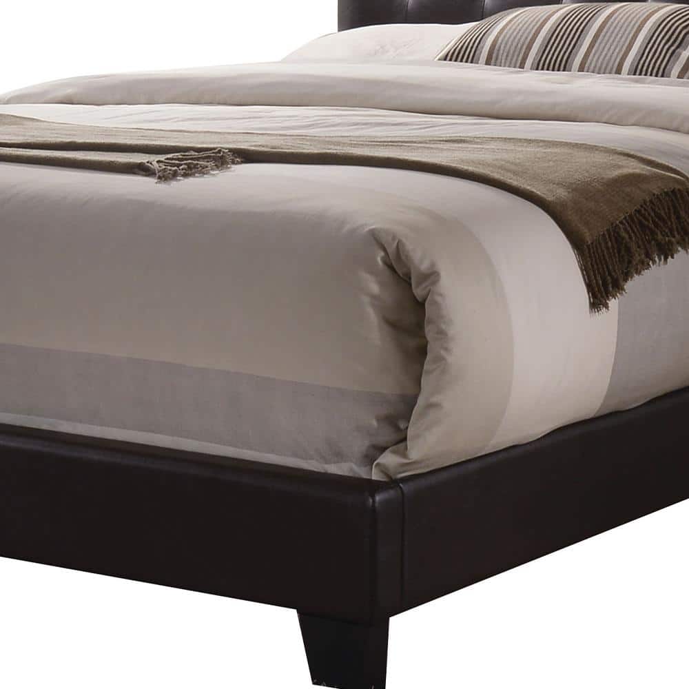 Espresso Faux Leather Tufted Queen Bed with Wood Frame