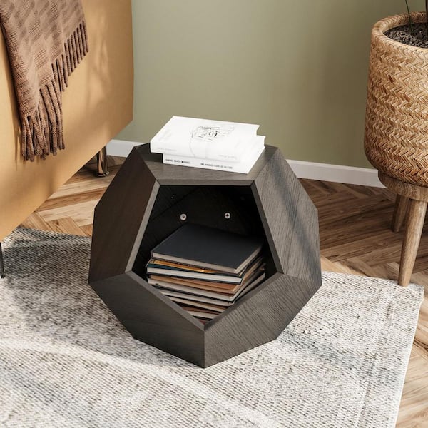 Seafuloy 25.98 in Black Brown Polygon MDF Modern Cat Bed Side Table/Coffee Table/Flower Pot Multifunctional Furniture