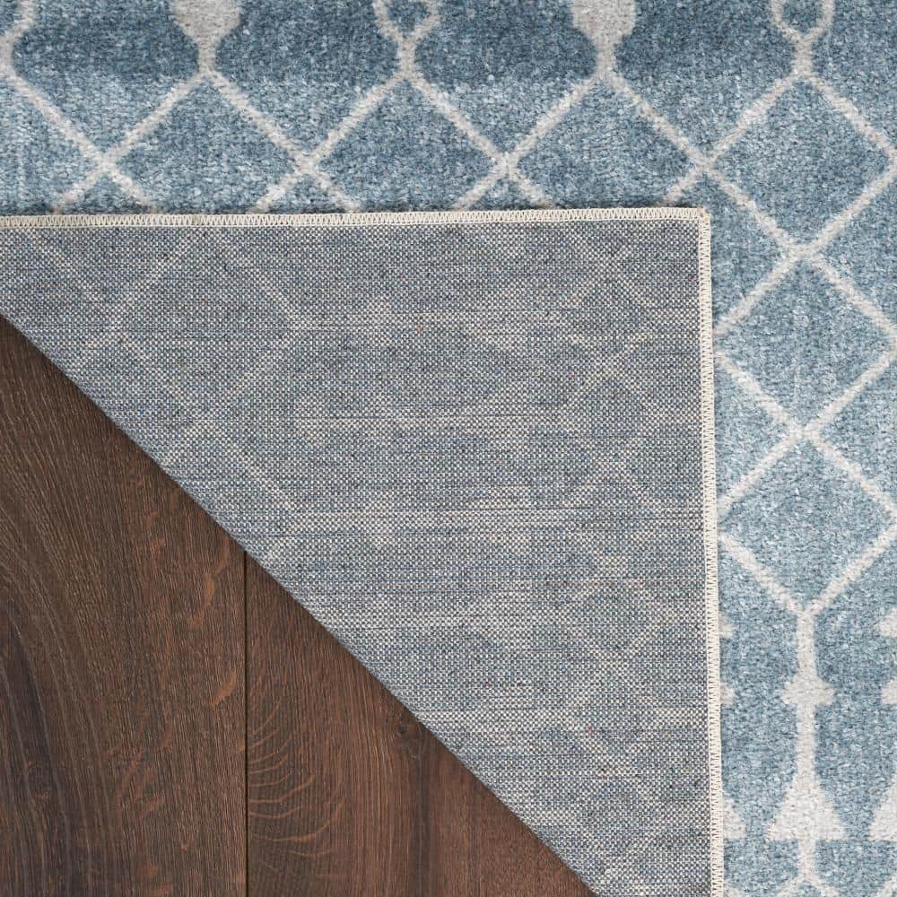 Astra Blue and Ivory Synthetic Trellis Runner Rug