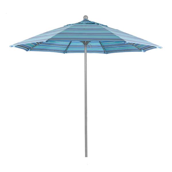 California Umbrella 9 ft. Gray Woodgrain Aluminum Commercial Market Patio Umbrella Fiberglass Ribs and Push Lift in Dolce Oasis Sunbrella