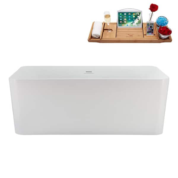 Streamline 59 in. x 28 in. Acrylic Freestanding Soaking Bathtub in Glossy White with Glossy White Drain