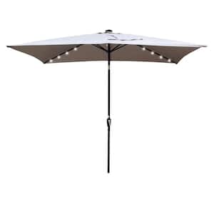 10 ft. x 6.5 ft. Rectangular Solar LED Lighted Patio Market Umbrellas with Crank and Push Button Tilt in Medium Gray