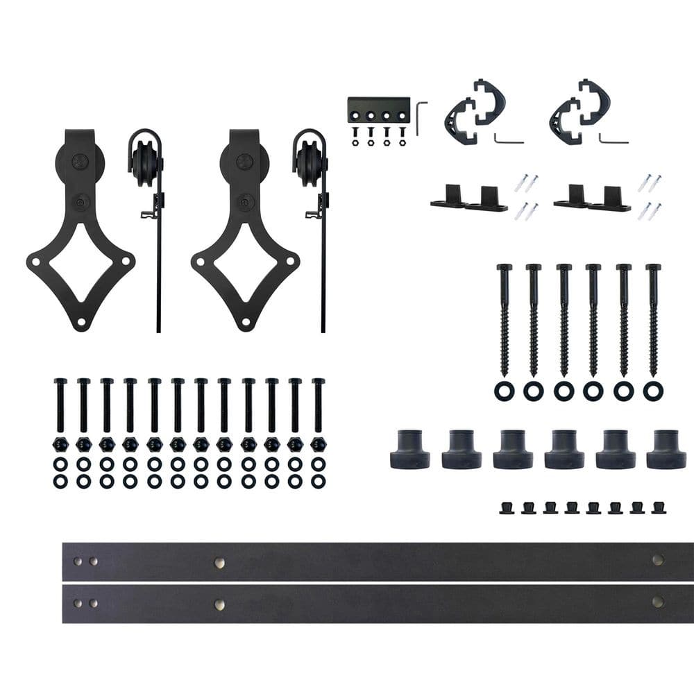 9 ft./108 in. Black Rustic Non-Bypass Sliding Barn Door Hardware Kit Diamond Design Roller for Double Doors price history on PriceWatchPro