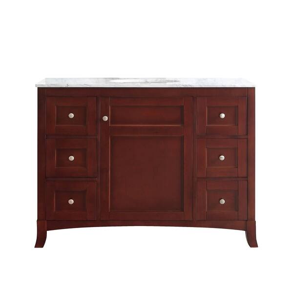 Vinnova Arezzo 48 in. W x 22 in. D x 36 in. H Vanity In Antique Cherry with Marble Vanity Top in Carrara White with White Basin