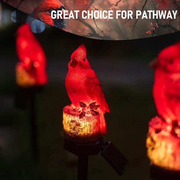 2-Pack 22.5 in. Cardinal Bird Solar Lights, Red Bird Solar Powered