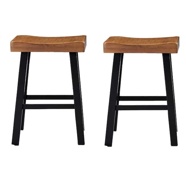 19 in. Brown and Black Backless Wood Bar Stool (Set of 2)