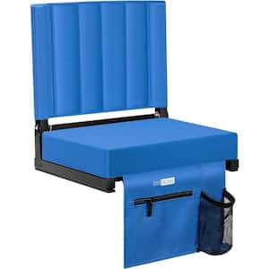 Portable Stadium Seat for Bleachers with Back Support, Cup Holder and Shoulder Strap in Blue