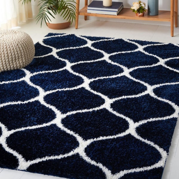 Tahoe Shag 4 ft. x 6 ft. Navy/White Trellis Modern Area Rug