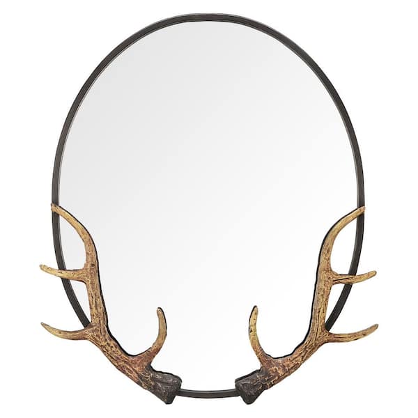 Unbranded Antler Design 21.5 in. W x 26 in. H Cast Iron Wall Mirror