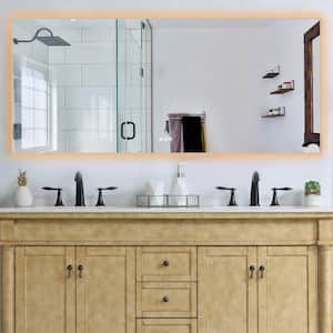 84 in. W x 36 in. H Rectangular Framed Anti-Fog Dimmable Backlit LED Wall Bathroom Vanity Mirror in Gold