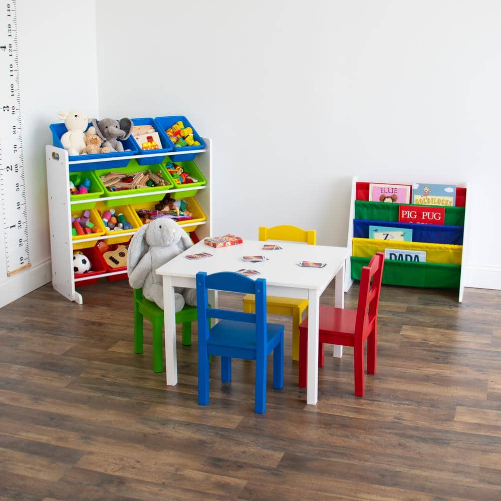 White and Primary Kids' Toy Storage Organizer with 12 Plastic Bins