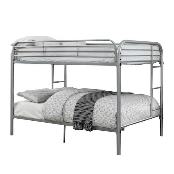Benjara Silver Full Adjustable Bunk Bed with Attached Side Rails and Side Ladders