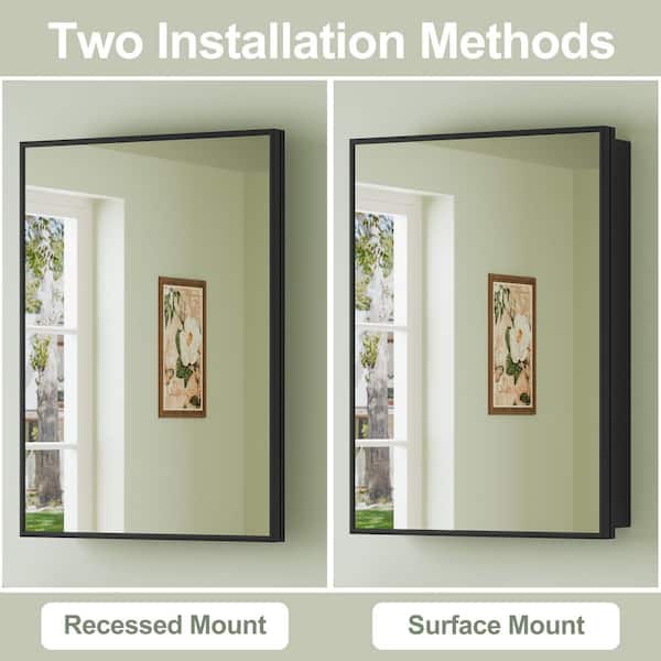 Vela 20 in. W x 28 in. H Rectangular Framed Medicine Cabinet with Mirror, Adjustable Shelves, Recessed or Surface Mount