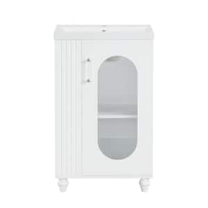 20 in. W Single Sink Bath Vanity in White with White Ceramic Top, Cabinet and Storage Shelf on the Side Unassembled