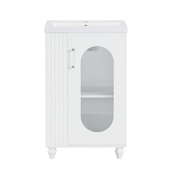 Virubi 20 in. W Single Sink Bath Vanity in White with White Ceramic Top, Cabinet and Storage Shelf on the Side Unassembled