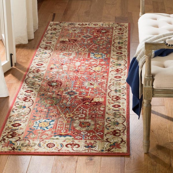 Kashan 3 ft. x 18 ft. Red/Beige Floral Border Runner Rug