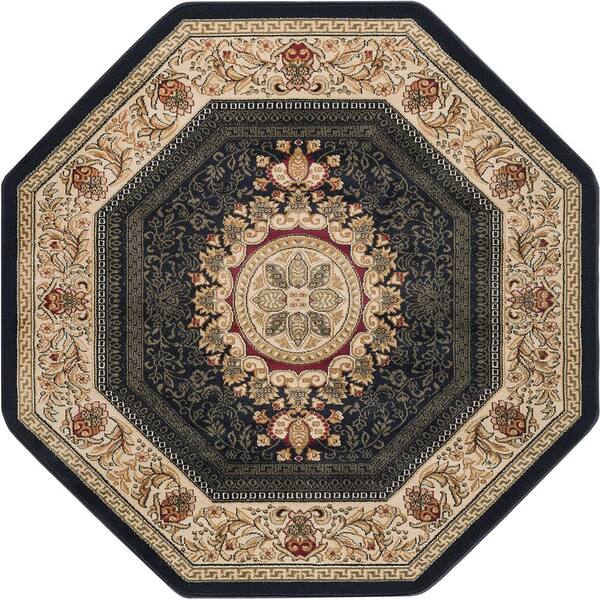 Tayse Rugs Sensation Oriental Black 6OCT Octagon ft. Indoor Area Rug