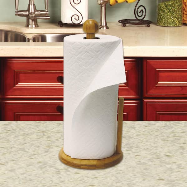 Wall Mount Paper Towel Holder Under Cabinet Home Kitchen Bamboo Steel Dispenser 