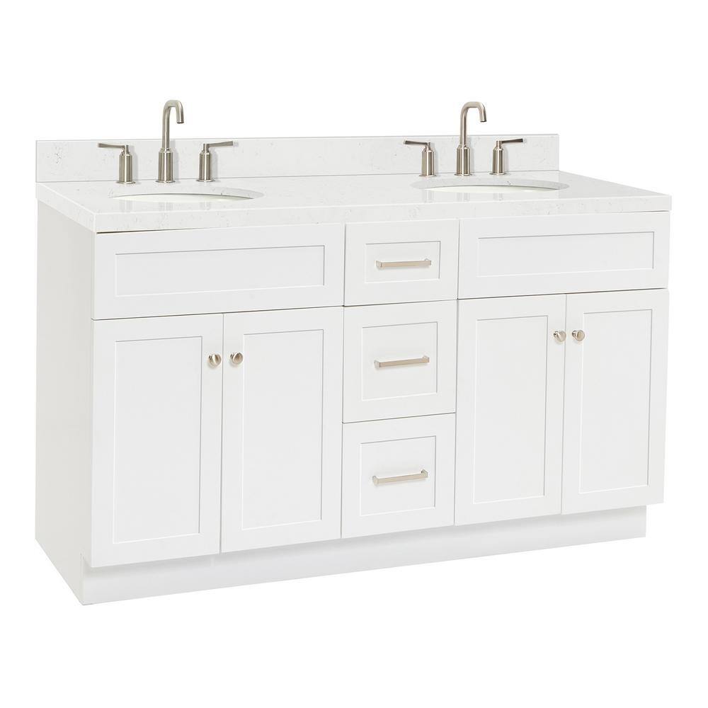 Hamlet 60" White Freestanding Double Basin Vanity with Quartz Top
