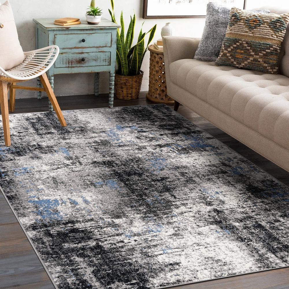 Adare Blue and Gray Abstract 5' x 7' Synthetic Area Rug