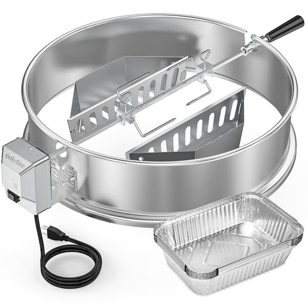 Premium Stainless Steel Rotisserie Ring Kit for Weber 22 in. Grill with Charcoal Baskets and 10x Drip Pans
