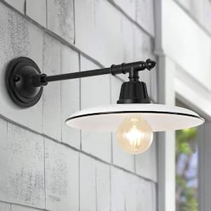 Bonner 12 in. White 1-Light Farmhouse Industrial Indoor/Outdoor Iron LED Victorian Arm Outdoor Sconce