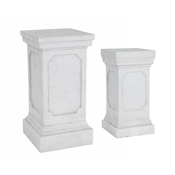 Edmund Antique White Outdoor/Indoor Concrete MGO Decorative Pedestal Plant Stand (25.75 in. H, 19.25 in. H), (Set of 2)