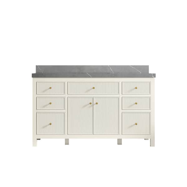Willow Collections Sonoma 60 in. Single Sink Freestanding Alabaster Bath Vanity with Piatra Gray Quartz Top Unassembled