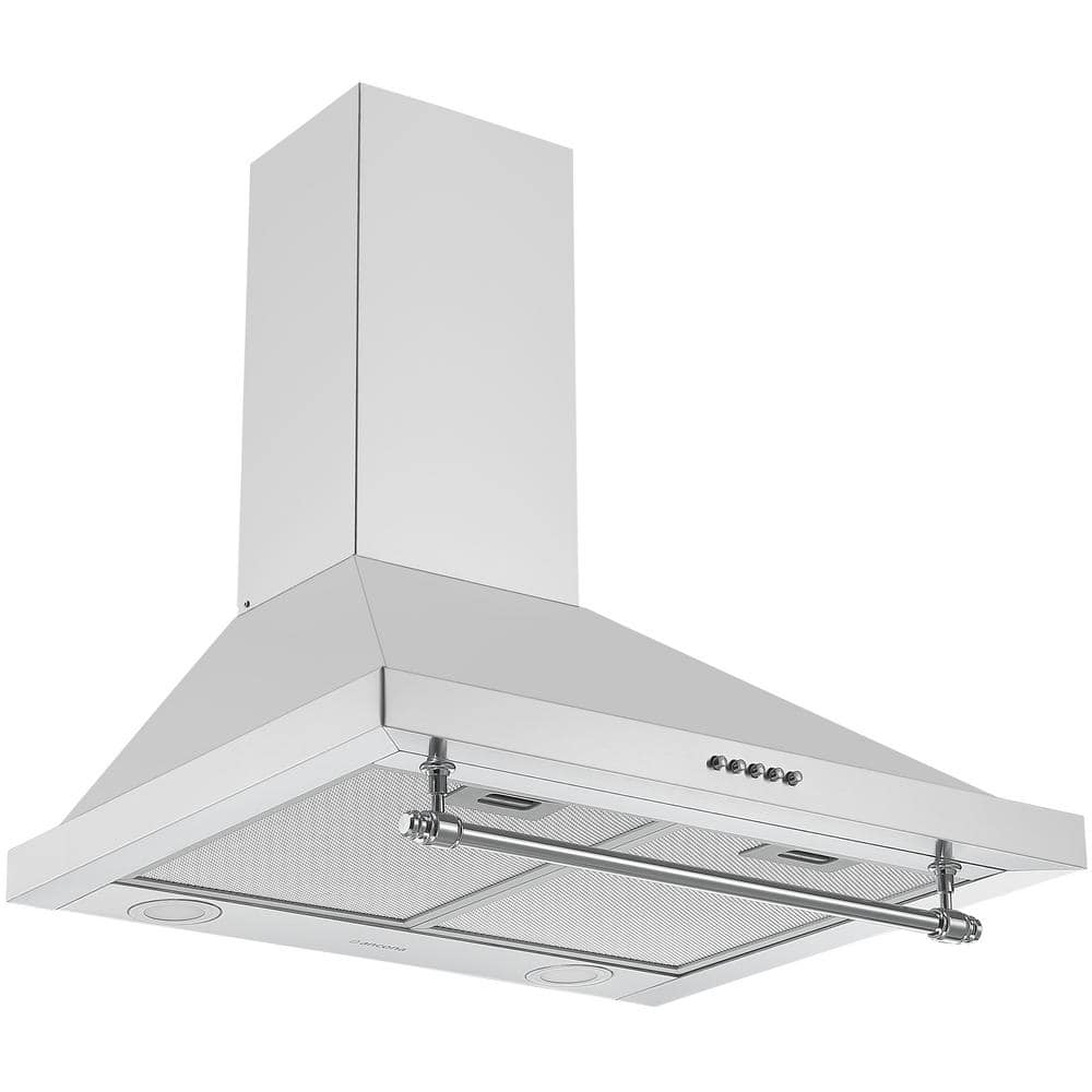 Ancona Vintage Series 24 in. 440 CFM Convertible Wall Pyramid Range Hood with LED Lights and Decorative Bar in Stainless Steel, Silver