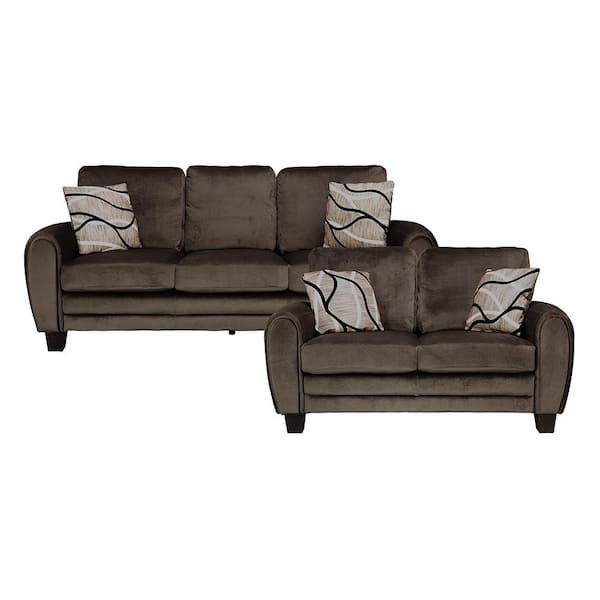 Lazzara Viggo 85 in. W Round Arm Microfiber Rectangle 2-Piece Living Room Sofa Set in Chocolate
