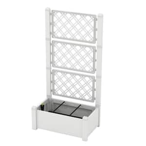 30 in. L x 18 in. W x 59 in. H, White Plastic Rectangular Outdoor Raised Bed with Trellis Self-Watering (1-Pack)