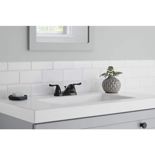 Constructor 4 in. Centerset Double-Handle Low-Arc Bathroom Faucet in Matte Black