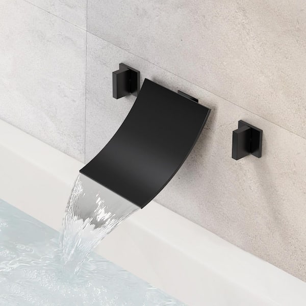 Double-Handle Wall Mount Roman Tub Faucet Bathtub Faucet in Matte Black
