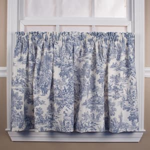 Blue Toile Rod Pocket Room Darkening Curtain - 34 in. W x 36 in. L (Set of 2)