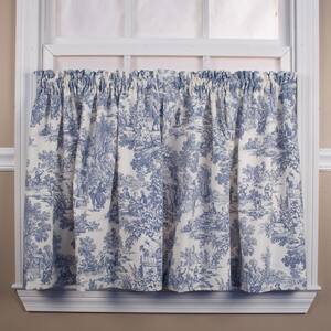 Blue Toile Rod Pocket Room Darkening Curtain - 34 in. W x 24 in. L (Set of 2)