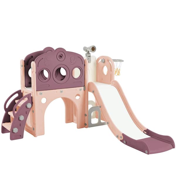 Unbranded Purple and White HDPE Indoor and Outdoor Playset Small Kid with Slide and Telescope