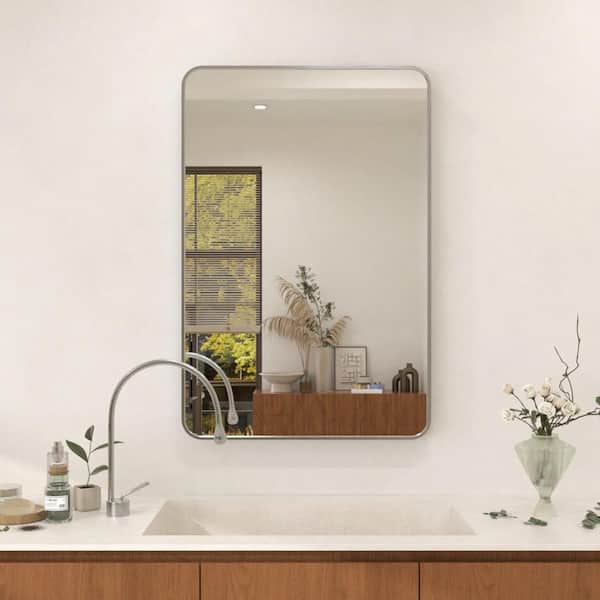 Dew 24 in. W x 36 in. H Rectangular Framed Wall Bathroom Vanity Mirror in Gun Grey