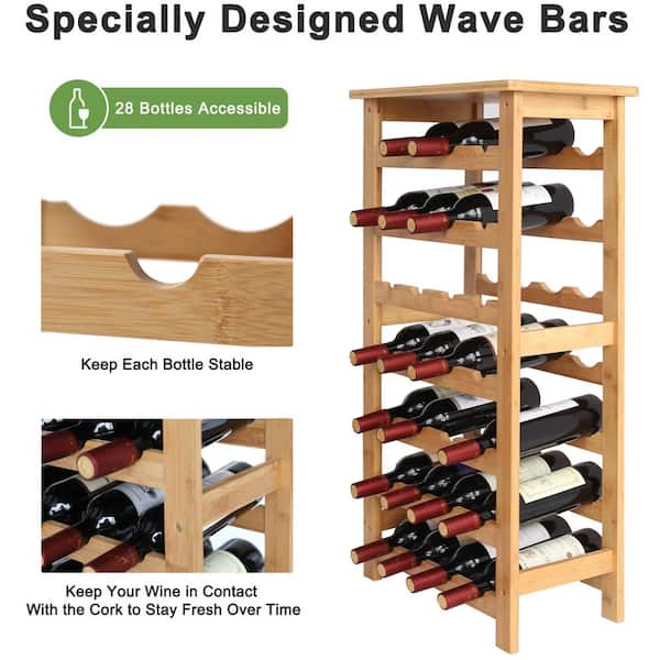 28-Bottles Natural Bamboo Floor Wine Rack Winerack-1-1 - The Home