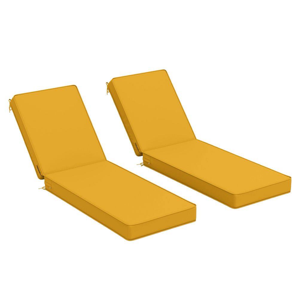 80 x 26 x 4 in. Outdoor Chaise Lounge Cushion Waterproof Patio Beach Pool Replacement Cushion Only Yellow (2-Pack)