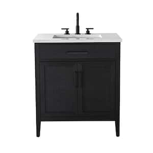 Cove 30 in. W Bath Vanity in Black Oak with Engineered Stone Top in Carrara White with White Sink