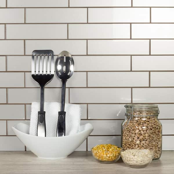 Transitional Design Style Silver 2 in. X 8 in. Straight Edge Glass Subway Backsplash Tile (1 sq.ft./Case)