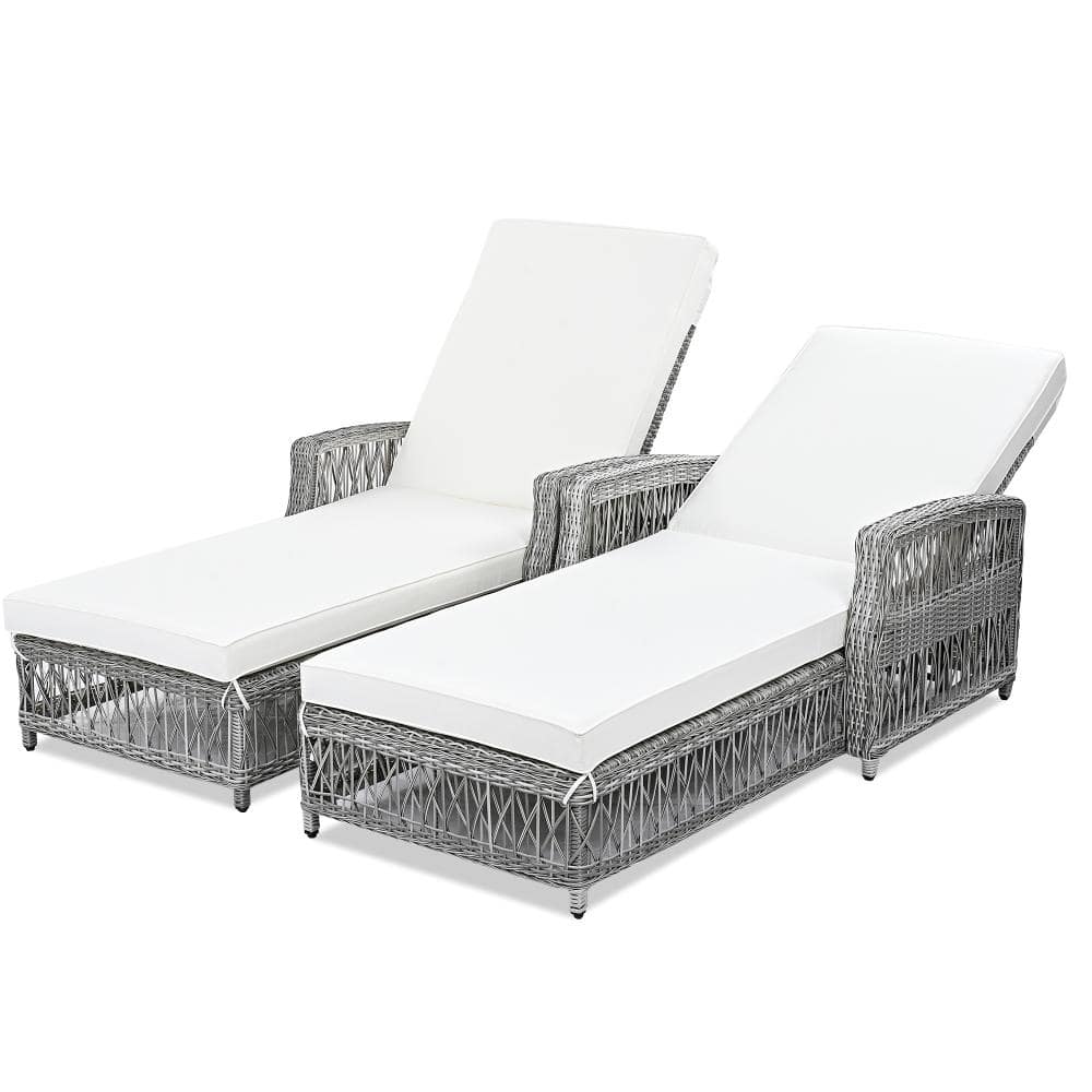 Gray 2-Piece Wicker Outdoor Long Reclining Chaise with Armrests, Soft Beige Cushions price history on PriceWatchPro